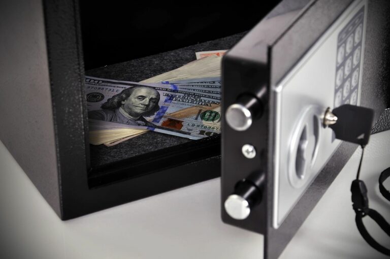 Desk safe open exposing cash